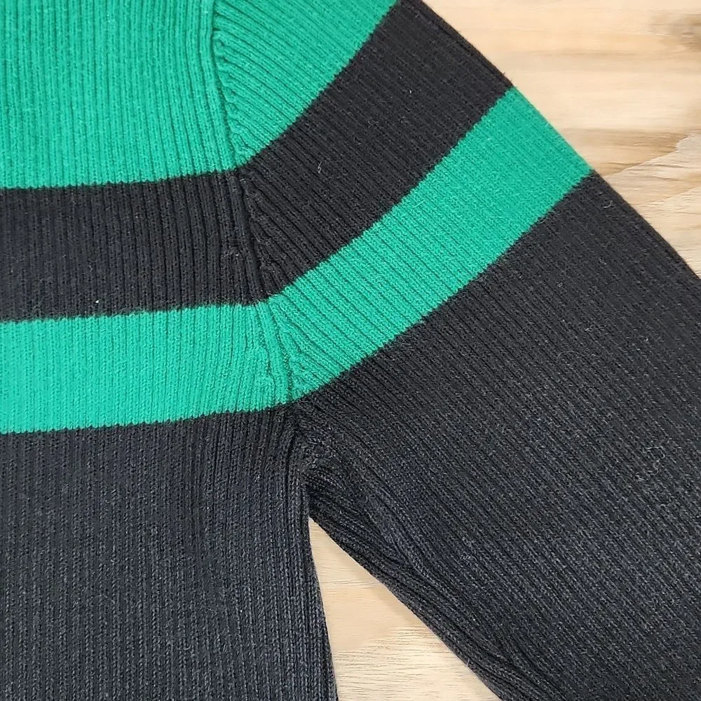 🔺️Ralph Lauren Green & Black Colorblock Gold Buttoned Shoulder Sweater Small